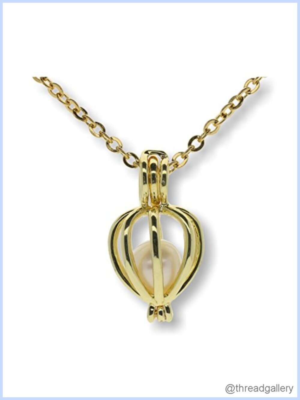 18K Gold Plated Heart Cage Cultured Pearl Necklace for Women 18"